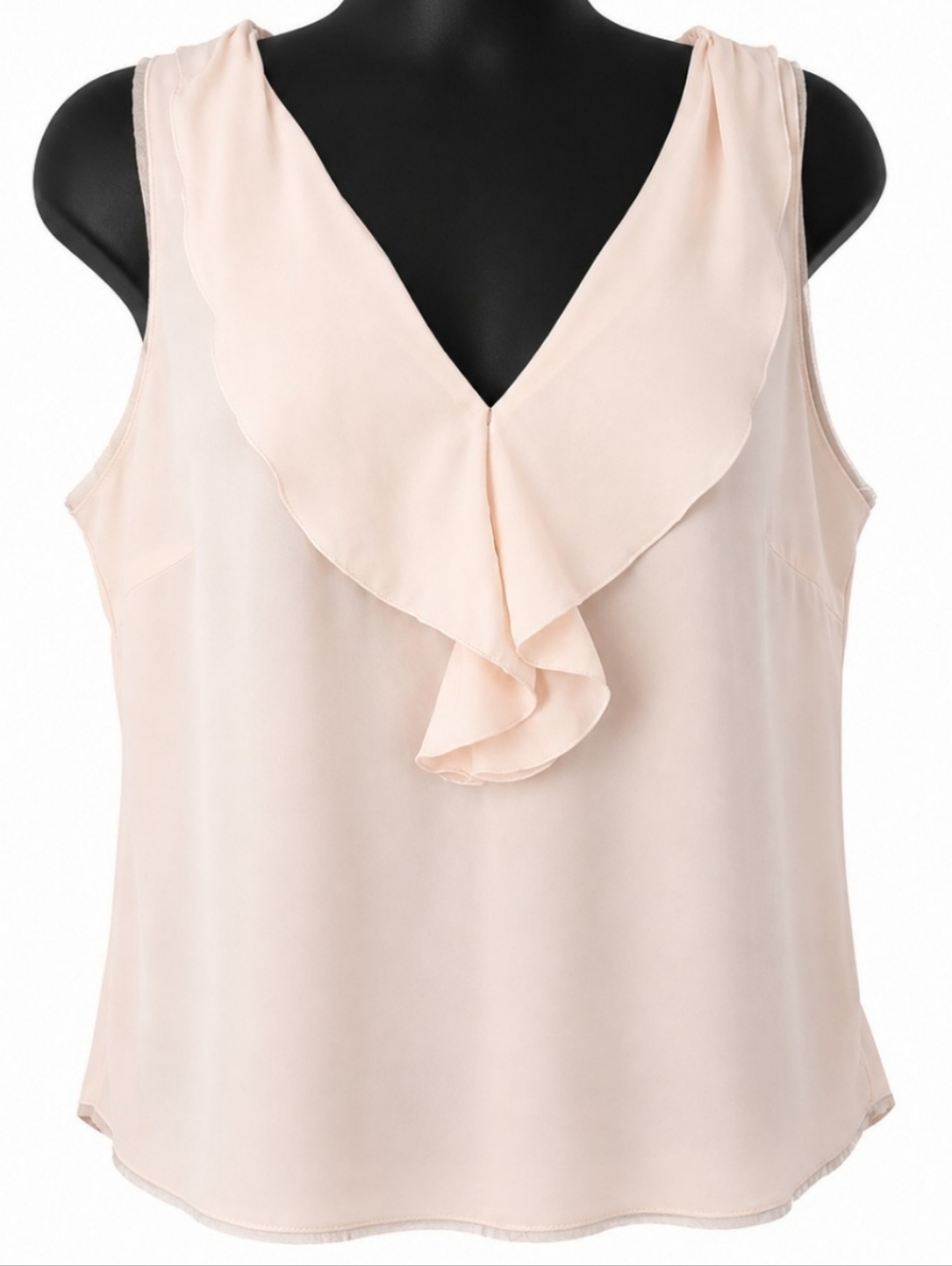 Zara Blush Pink Ruffle V-Neck Sleeveless Chiffon Blouse Top Size L